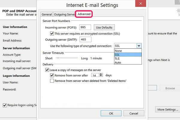 Internet Email Settings SSL